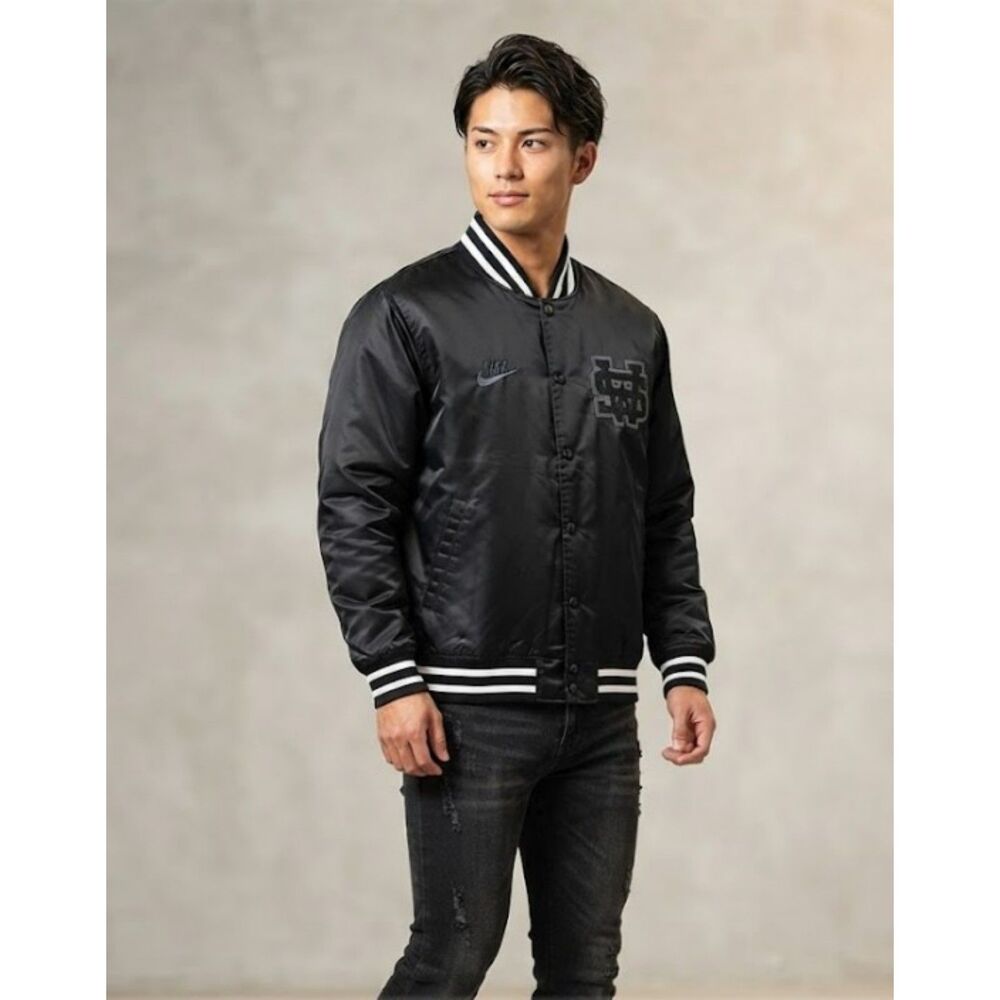 Nike Beaverton Oregon Black Bomber/Varsity Jacket with White Striped Trim Size L